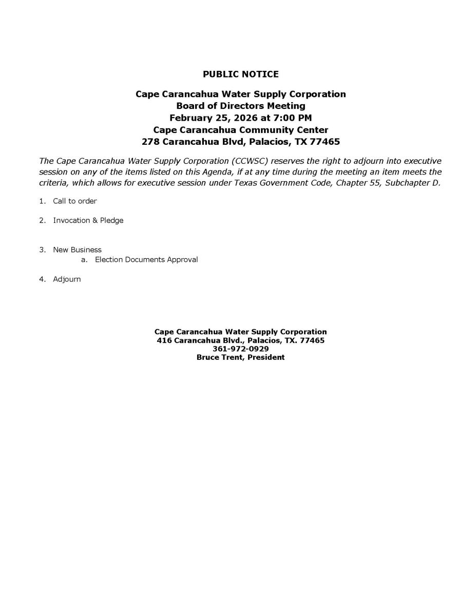 02/25/2026 BOD Meeting Agenda
