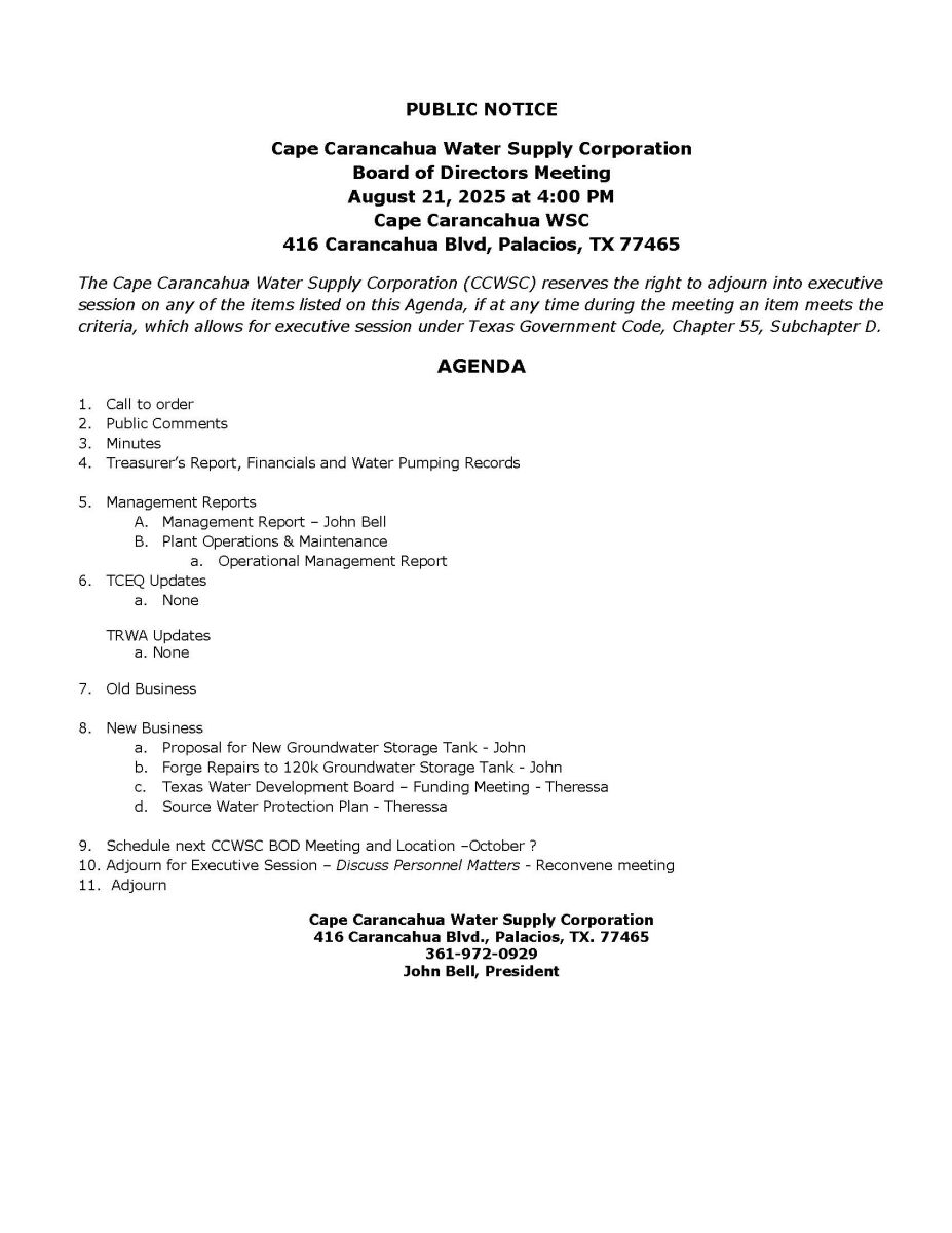 BOD Meeting Agenda 8/21/25