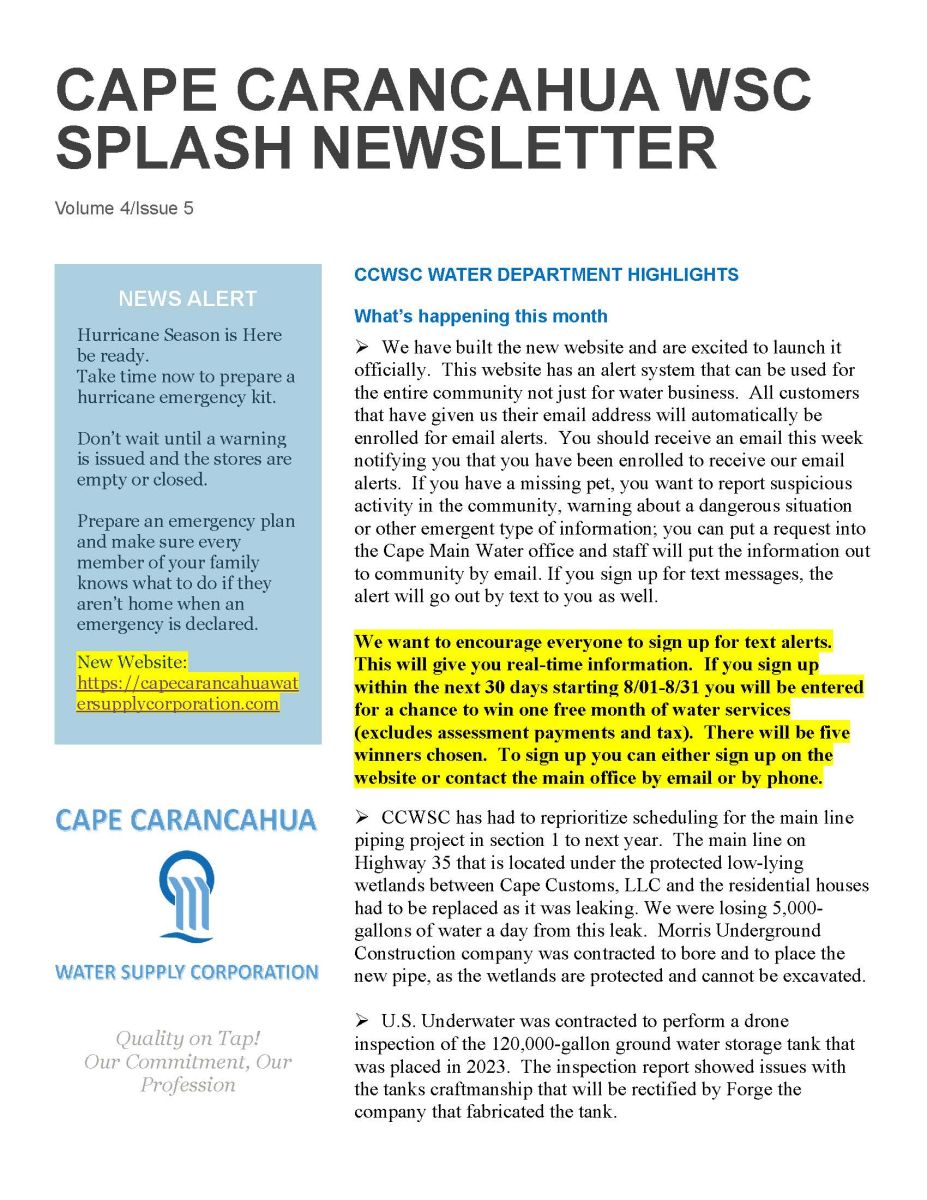 Splash Newsletter Volume 4 Issue 5 Page 1